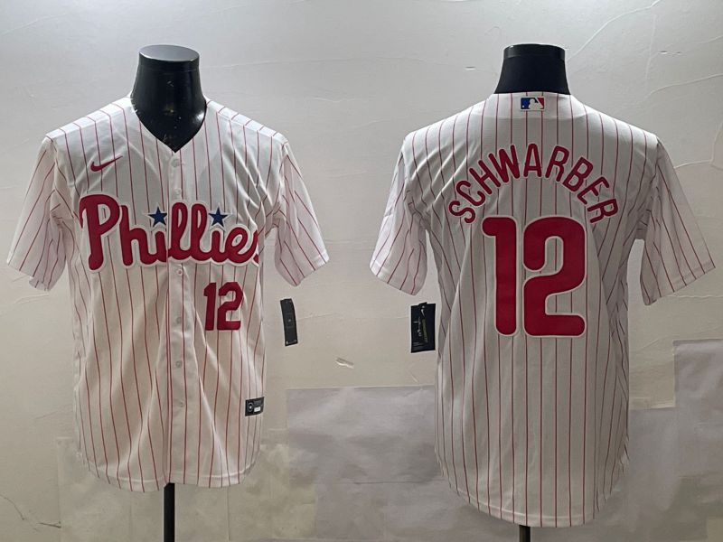 Men Philadelphia Phillies #12 Schwarber White stripe Game 2025 Nike MLB Jersey style 4